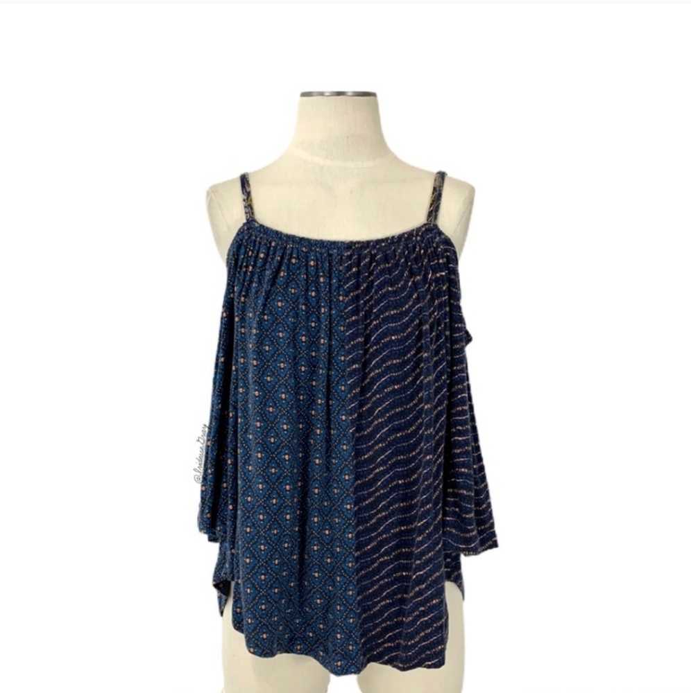 Anthropologie- Deletta Reece Blue Multi Print Top